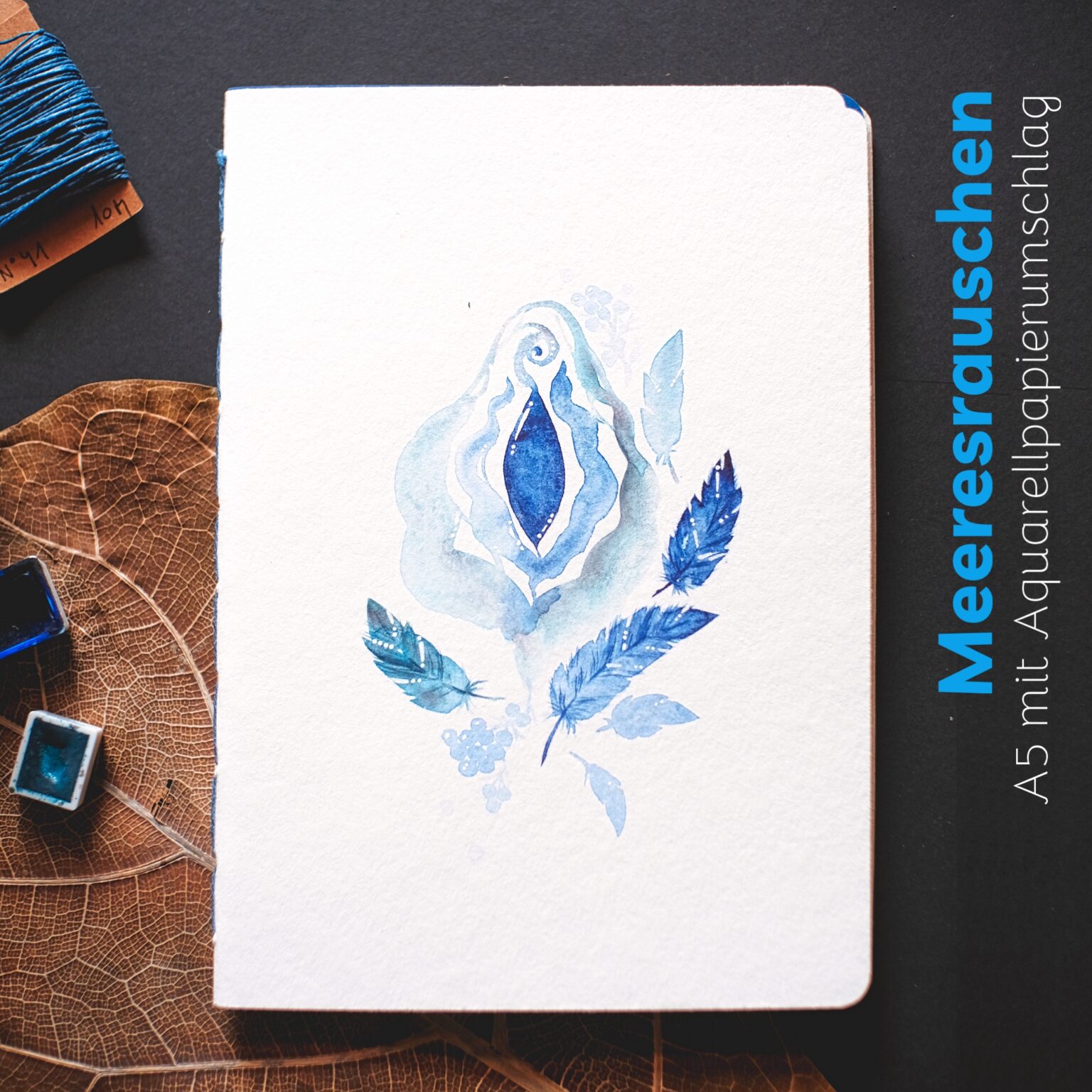 Vulva Journal A5 mit Aquarellpapierumschlag in der Farbe "Meeresrauschen"